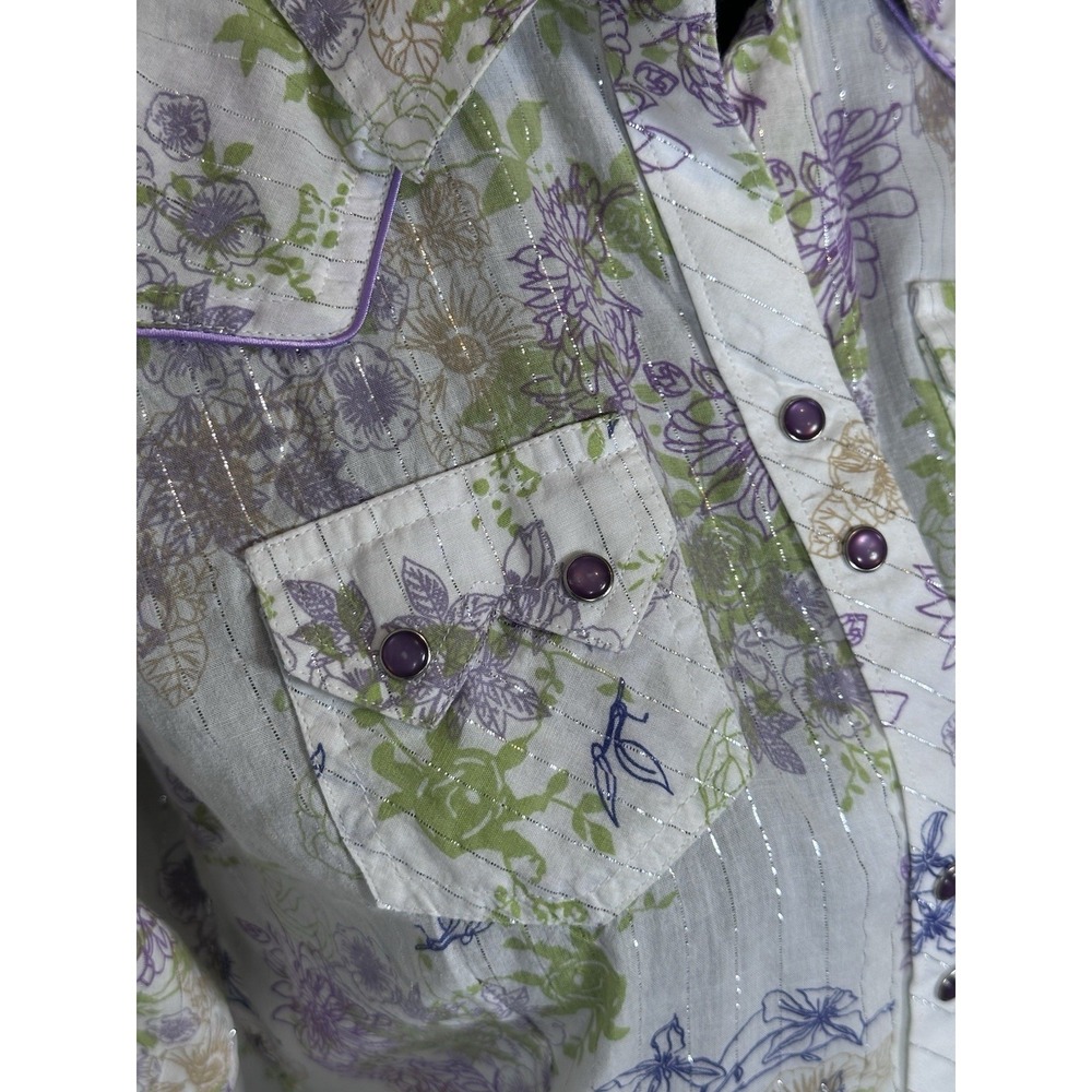 Ariat Western Shirt Women's Small Striped Long Sleeve Lavender Pearl Snaps - Picture 5 of 16